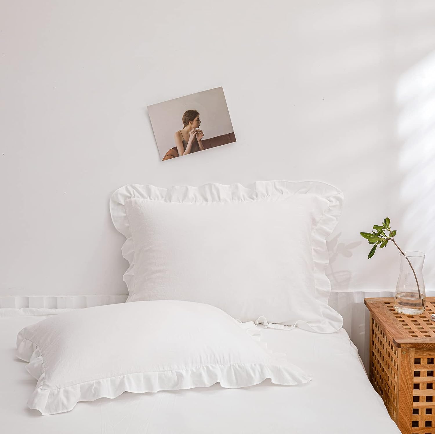 Merryword White Pillowcases, Cute Pillowcases, Offwhite Standard Pillowshams Set of 2, Solid Ruffled Fringe Pillowcases, White Shabby Chic…