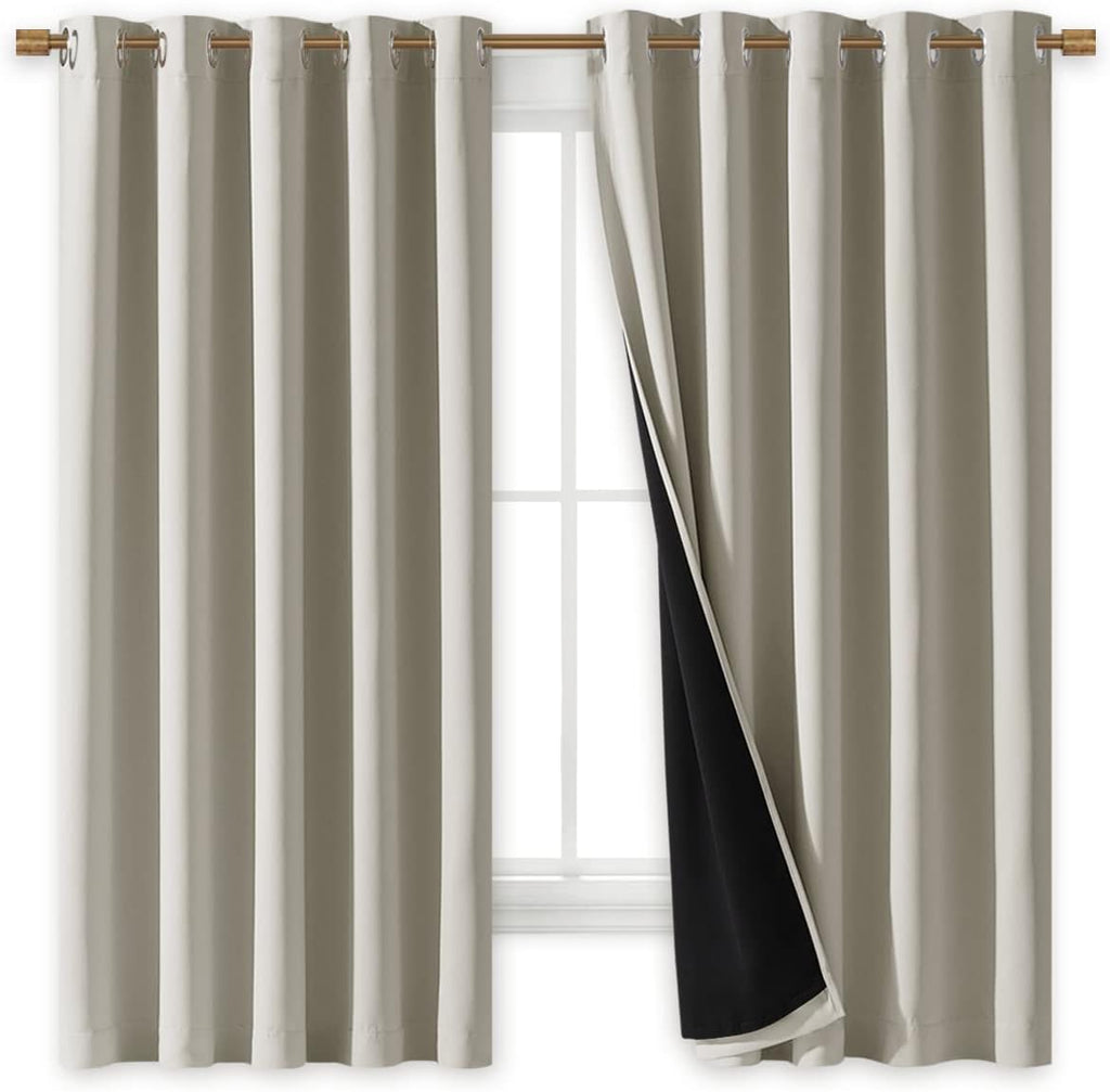 Nicetown Natural 100% Blackout Lined Curtains, 2 Thick Layers Completely Blackout Window Treatment Thermal Insulated Drapes for Kitchen/Bed…