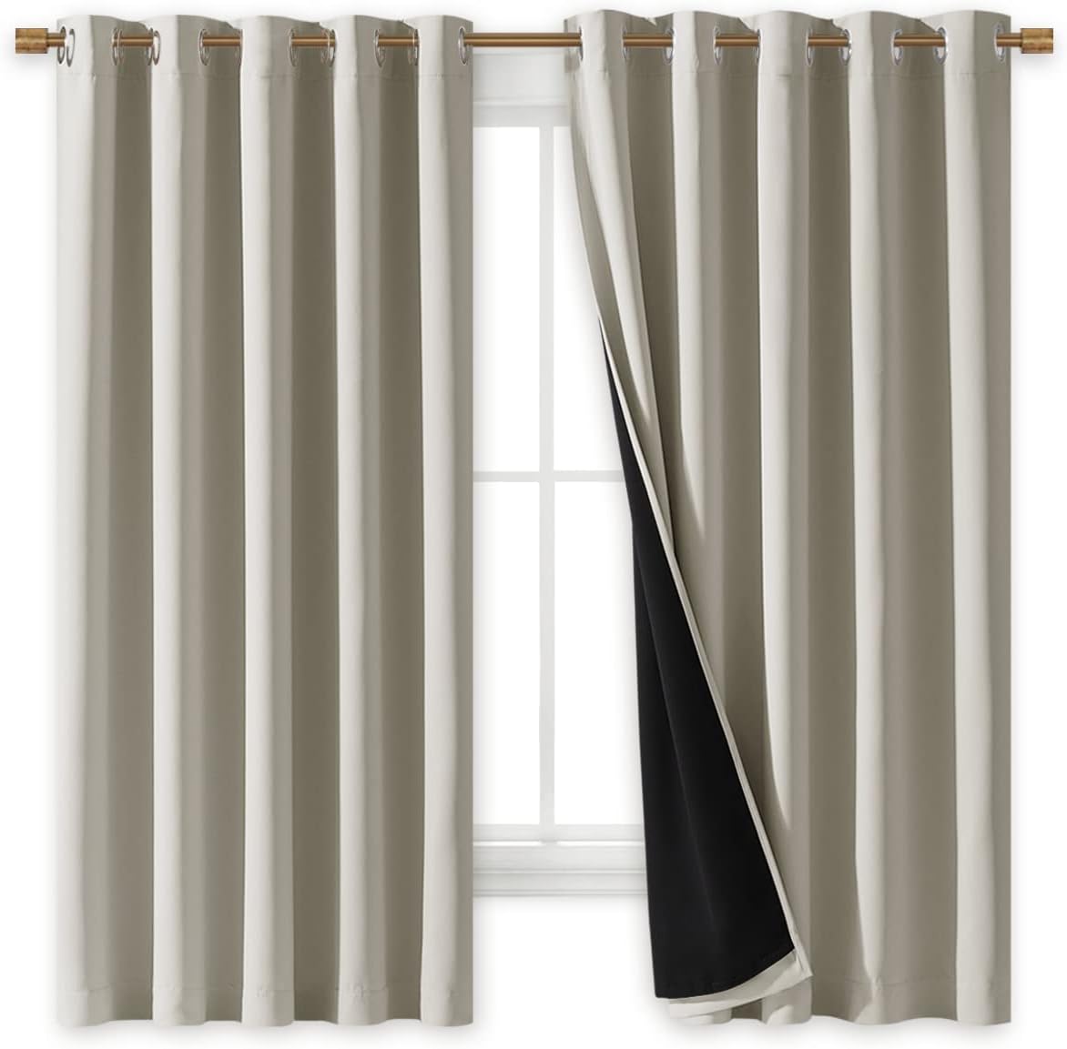Nicetown Natural 100% Blackout Lined Curtains, 2 Thick Layers Completely Blackout Window Treatment Thermal Insulated Drapes for Kitchen/Bed…