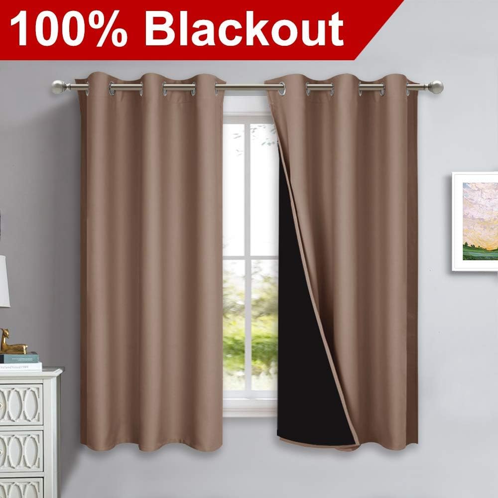 Nicetown Total Blackout Panels for Nursery, Super Soft, Heavy Duty and Thick Window Treatment Curtains 63 inches Long with Black Lined for…