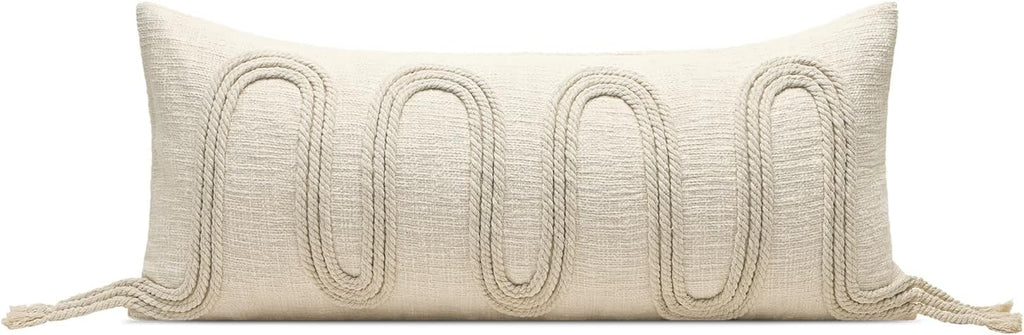 Aibuhome Beige Decorative Lumbar Pillow Cover 12x28, Handwoven Boho Long Body Pillowcase, Farmhouse Linen Cotton Pillow Cushion Case for So…