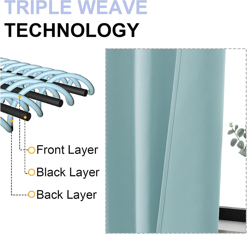 Simplebrand Ava Aqua Short 24 Inches Blackout Curtain 2 Panels Set, Half Window Rod Pocket Privacy Curtain Tiers for Kitchen, Curtains Blac…