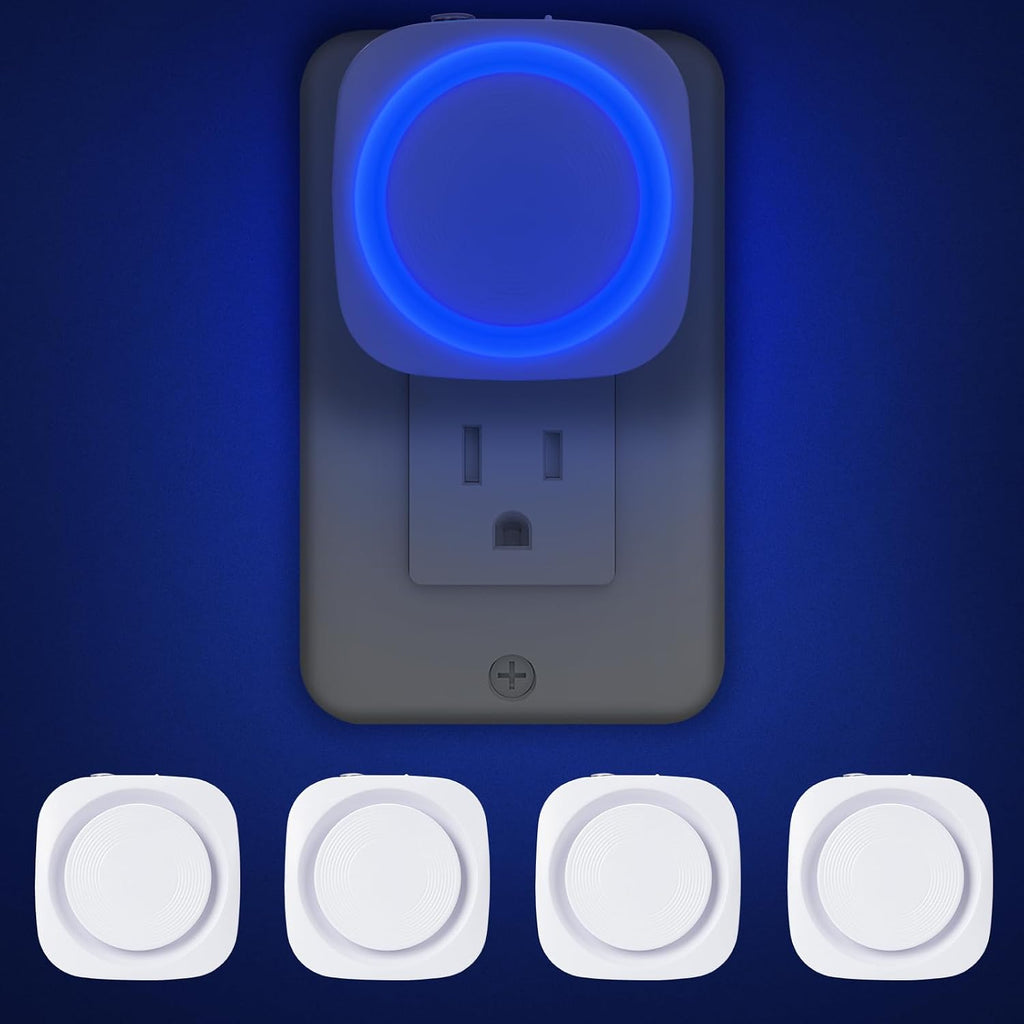 Blue Night Lights Plug into Wall, 4 Packs Dimmable Night Light with Dust to Dawn Sensor, Automatically Turn on and Off, Gentle Glow…