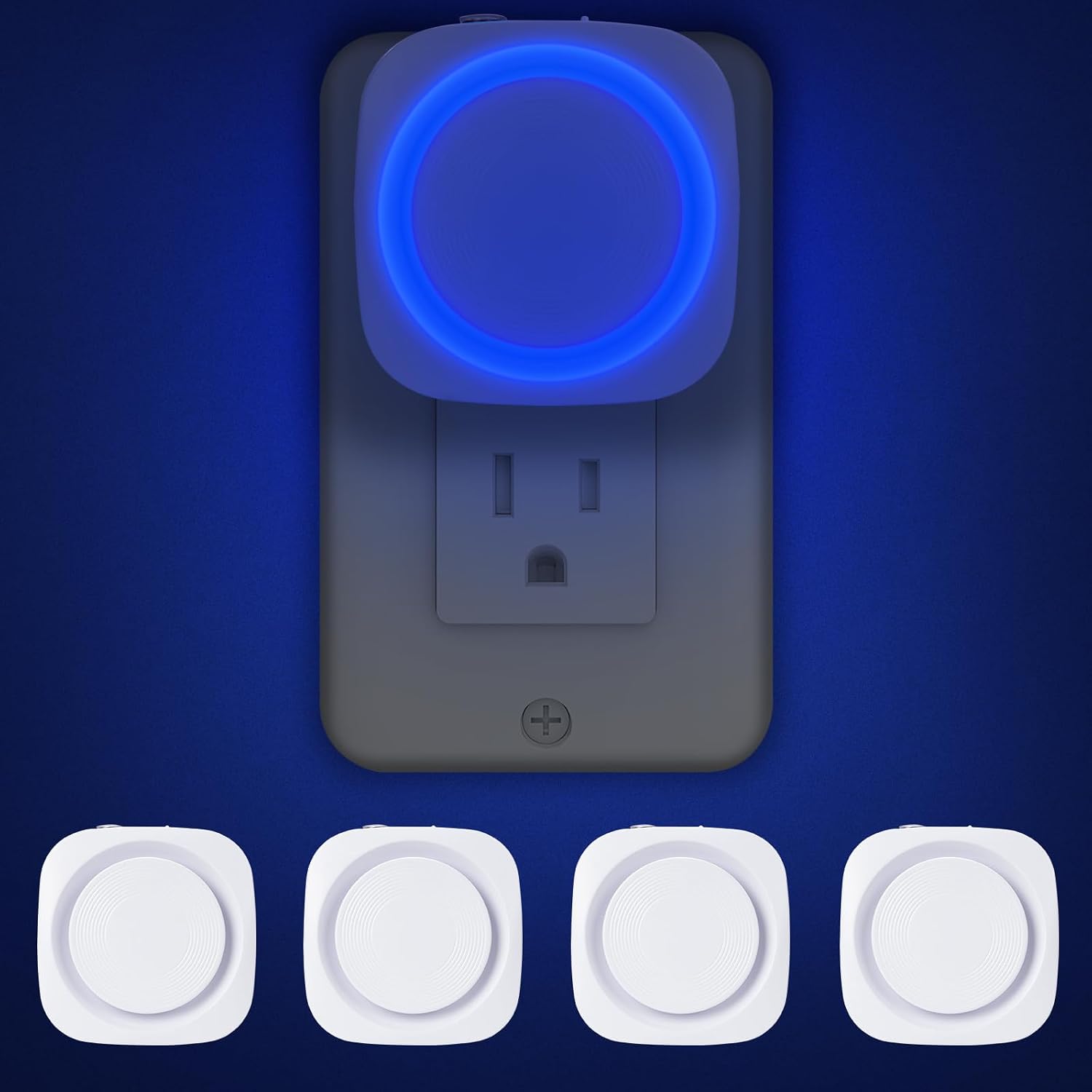 Blue Night Lights Plug into Wall, 4 Packs Dimmable Night Light with Dust to Dawn Sensor, Automatically Turn on and Off, Gentle Glow…