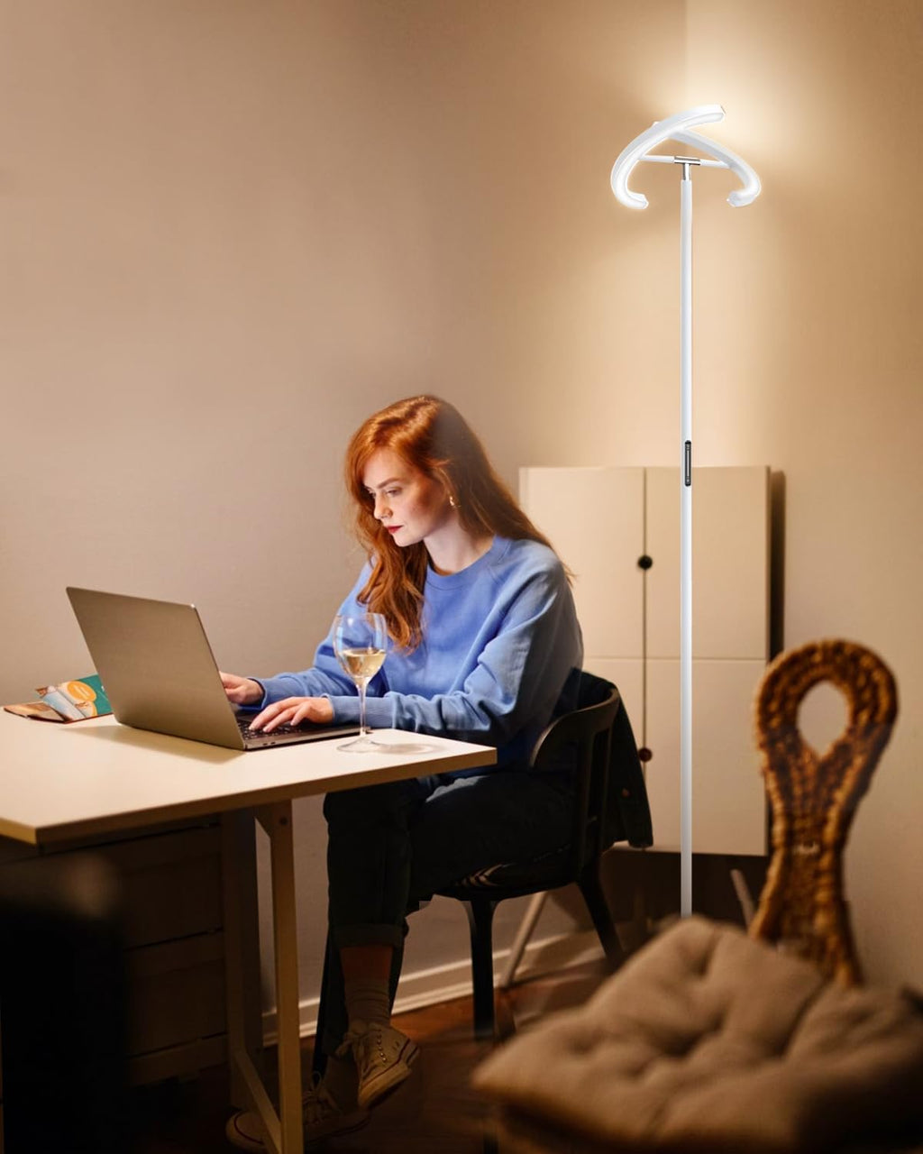 SIBRILLE White Floor Lamp, Modern Stepless Dimmable Standing Lamp 3000-6000K, 20W LED Rotatable Reading Tall Lamp, Touch & Remote Control…