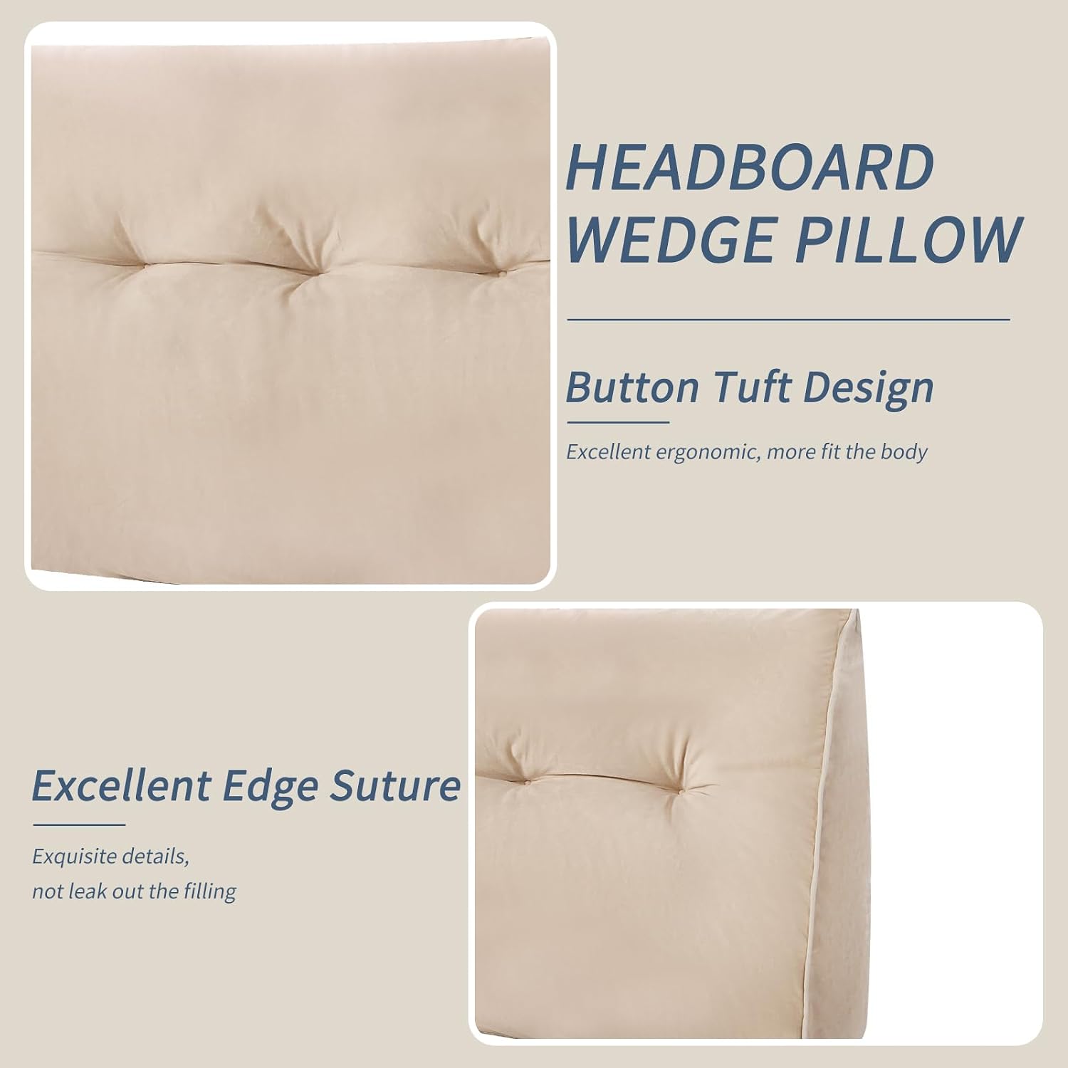Headboard Wedge Pillows Full, Ergonomic Bed Triangular Headboard Pillow, Thickened Backrest Cushion for Reading in Dorm Bed Sofa, Beige…