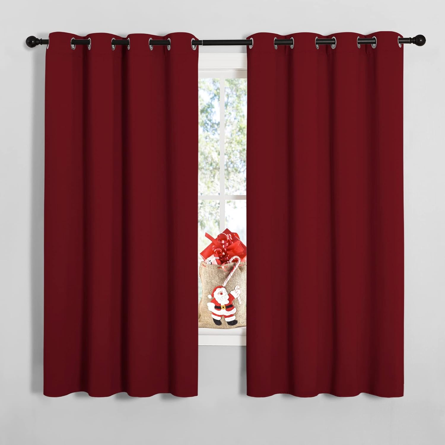 NICETOWN Christmas Burgundy Window Curtains Blackout Drapes, Thermal Insulated Solid Grommet Blackout Curtains/Draperies for Laundry Room…