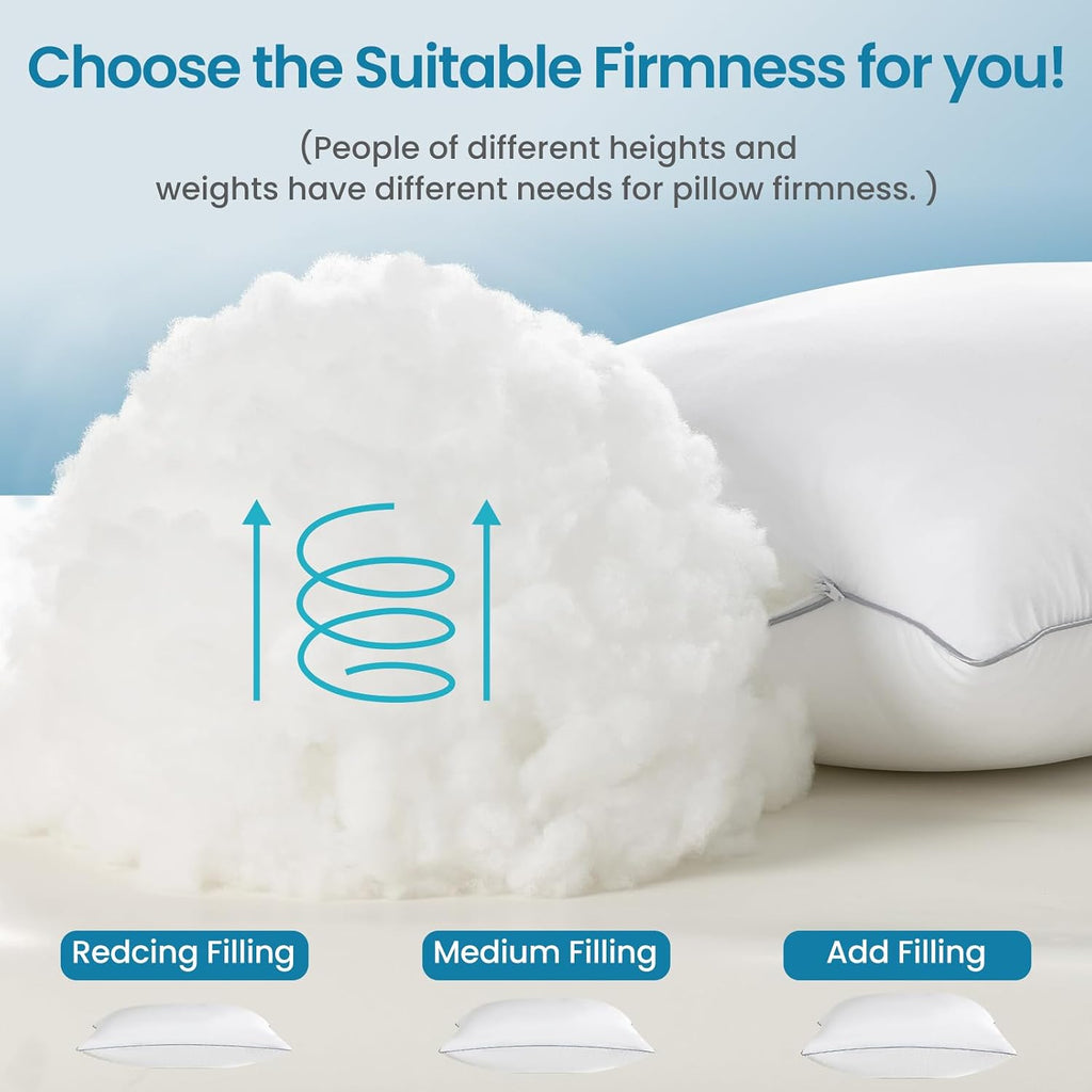 Flexpedic FP FLEXPEDIC Adjustable Bed Pillows for Sleeping - Firm Pillows Queen Szie Set of 2, Fluffy Down Alternative Fill, Zippered Hotel…