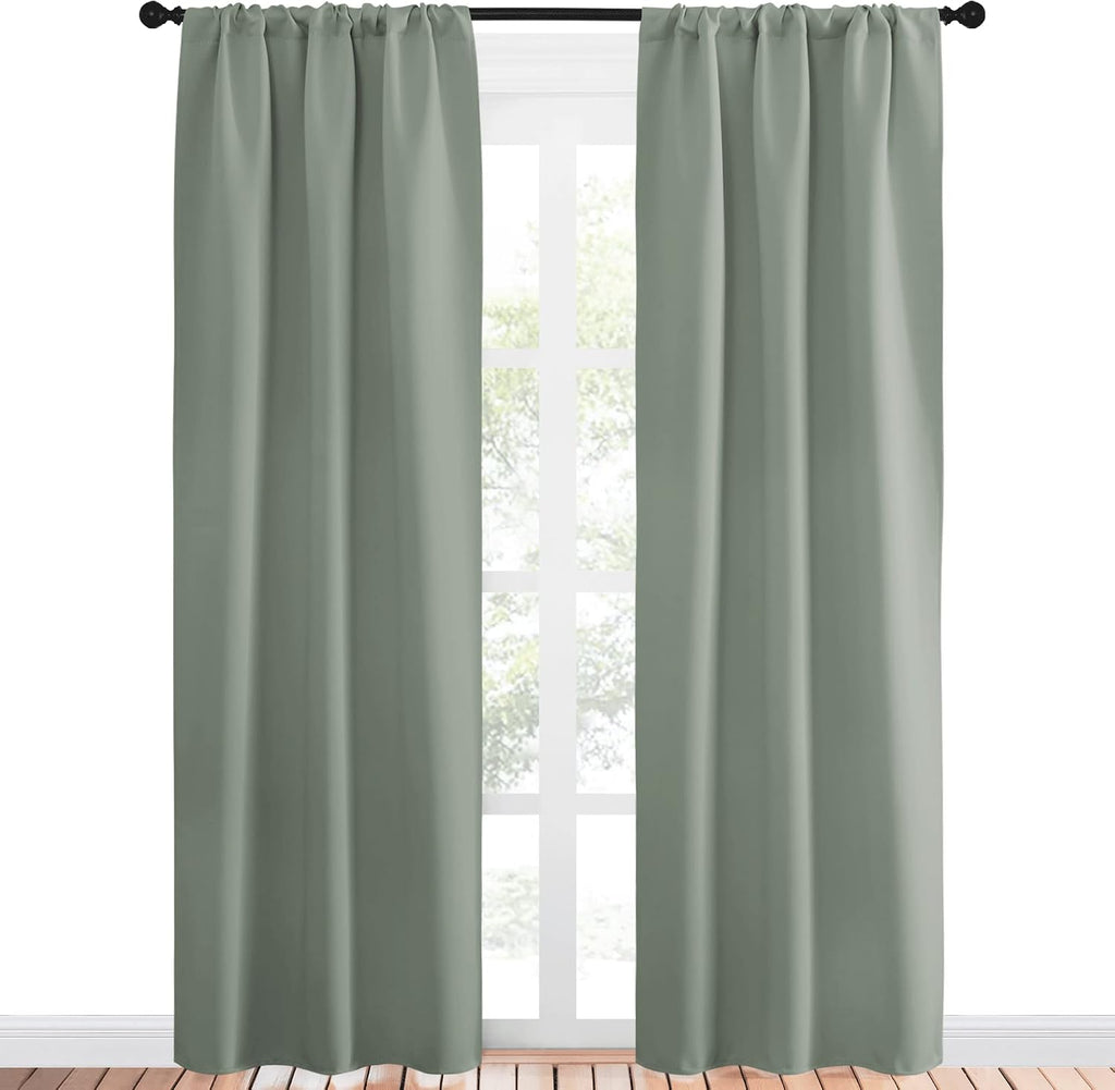 NICETOWN Window Curtains Blackout Drapes - Thermal Insulated Solid Rod Pocket Blackout Curtains/Draperies for Living Room (Sage Green…