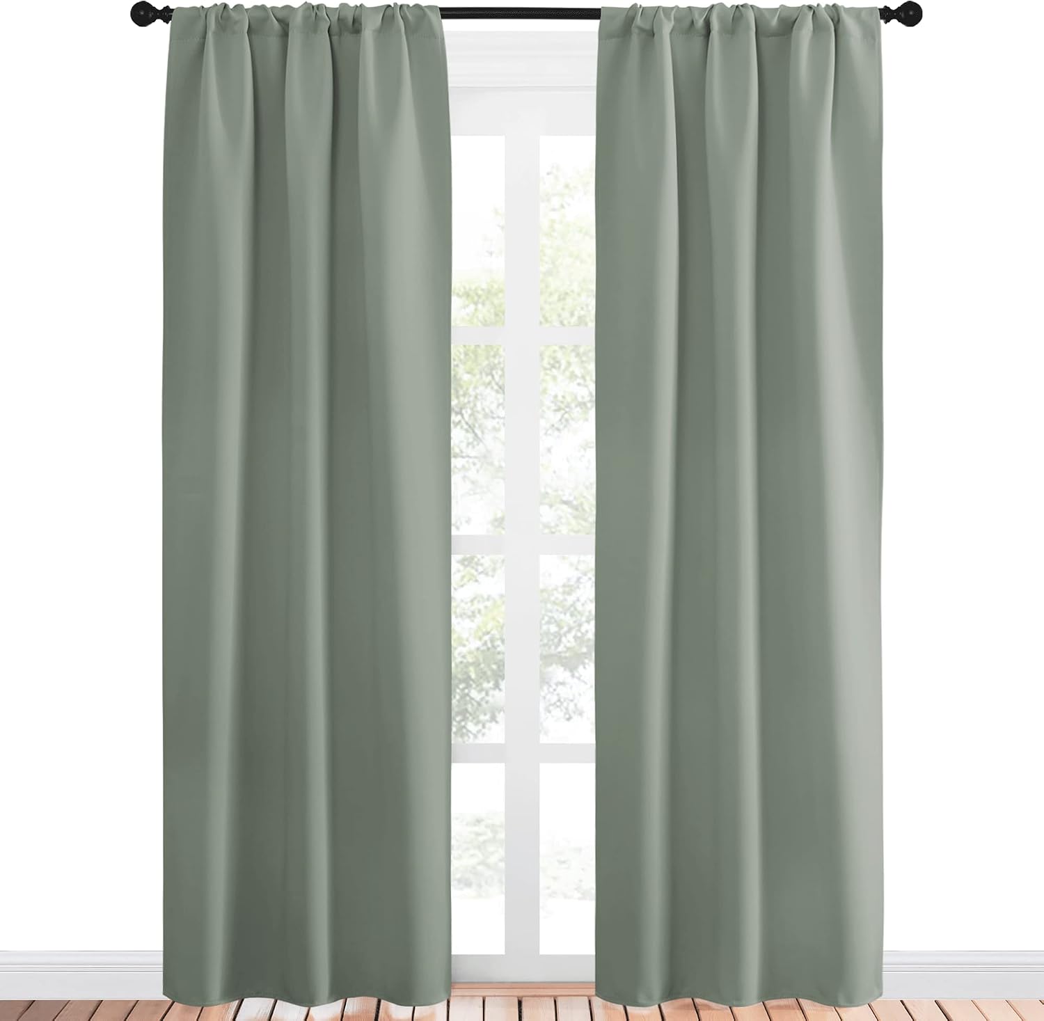 NICETOWN Window Curtains Blackout Drapes - Thermal Insulated Solid Rod Pocket Blackout Curtains/Draperies for Living Room (Sage Green…