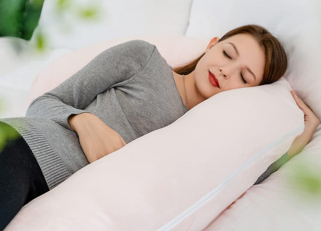 INSEN Pregnancy Pillow, Maternity Body Pillow with Velvet Cover, C Shaped Body Pillow for Sleeping, Warm Pink