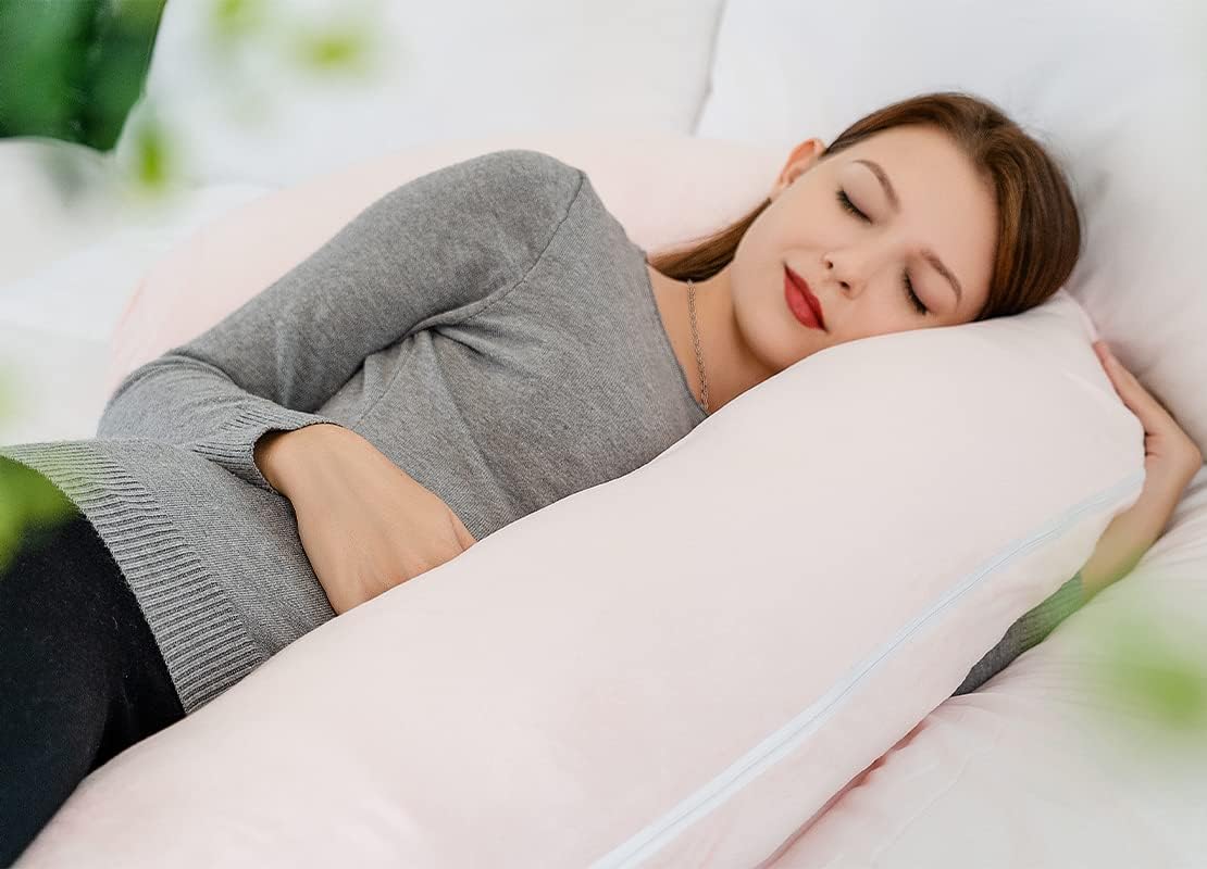 INSEN Pregnancy Pillow, Maternity Body Pillow with Velvet Cover, C Shaped Body Pillow for Sleeping, Warm Pink