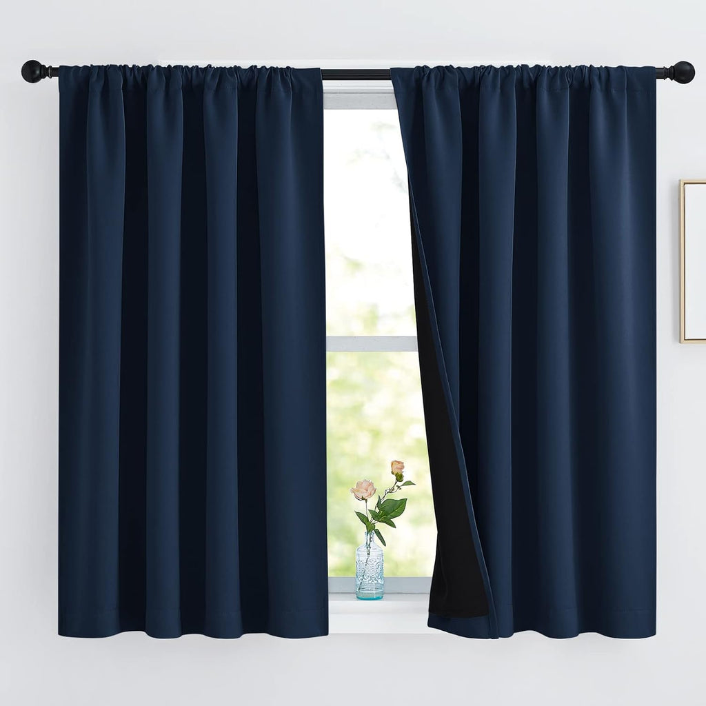 Nicetown 100% Blackout Curtains with Black Liners, Thermal Insulated 2-Layer Lined Drapes, Energy Efficiency Small Window Draperies for Din…
