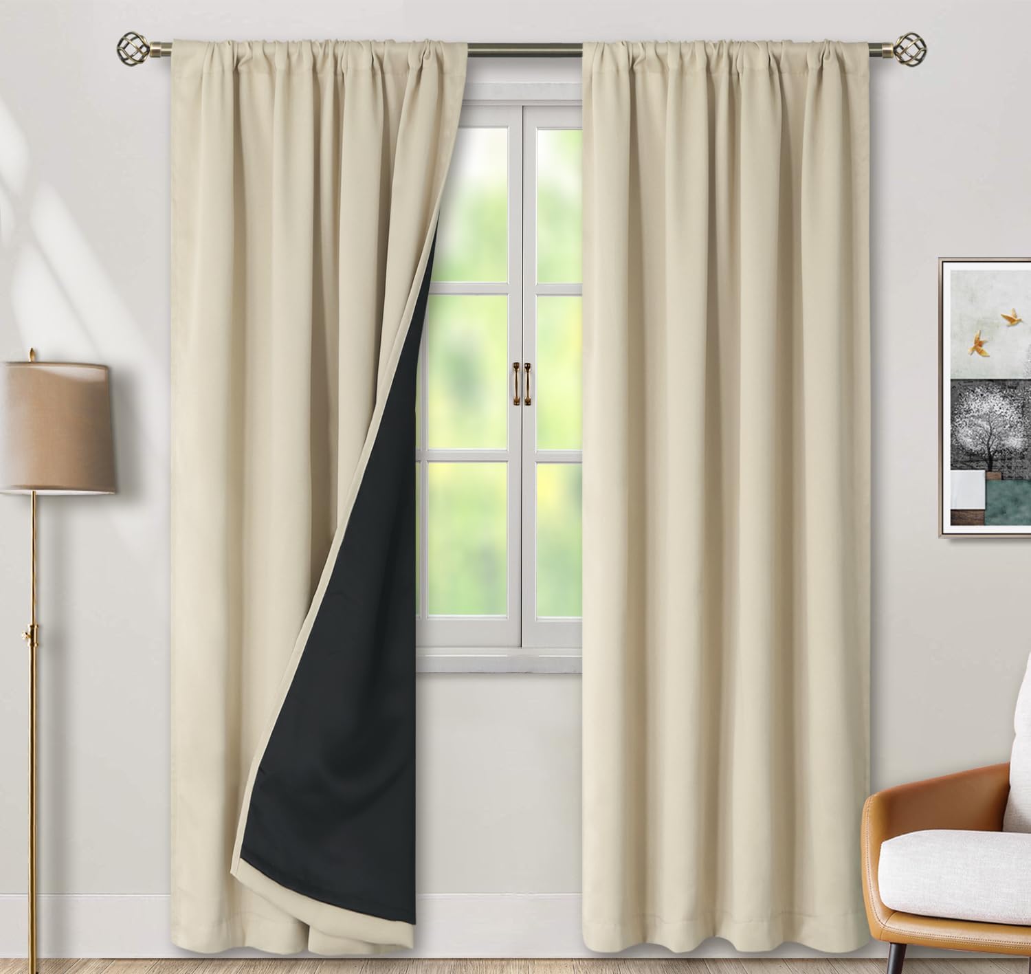 BGment Beige Full Blackout Curtains with Thermal Insulation Liner Curtains 84 Inches Long, Rod Pocket and Back Tab Double Layer Room…