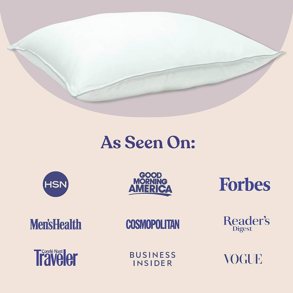 FluffCo Zen FluffTM Down Standard/Queen Size Bed Pillow for Sleeping - 600 Fill Power White Duck Down - 300 TC Cotton Shell - Pillows for Si…