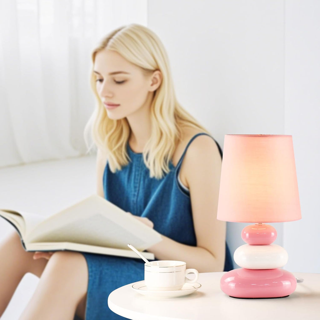 LULE Pink Small Table Lamp for Living Room as Bedside Table Lamp for Bedroom, Modern Ceramic Kids Night Table Lamp, Φ6.5×H12.2IN, Bulb Excluded