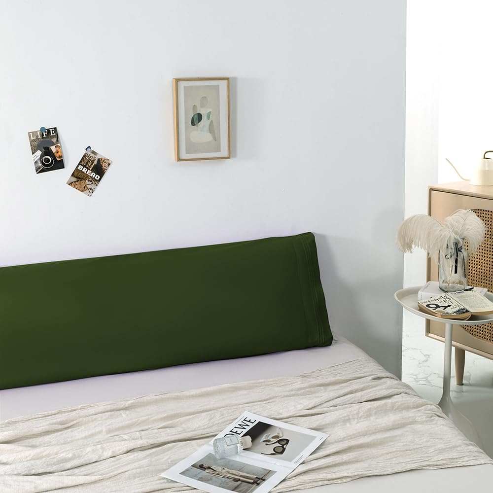 NookZuzu Body Pillowcase,1 Pack Queen Body Pillow Case,20"x54" Microfiber Long Pillowcase for Bed, Dark Olive Green Body Pillow Case Cover, U…