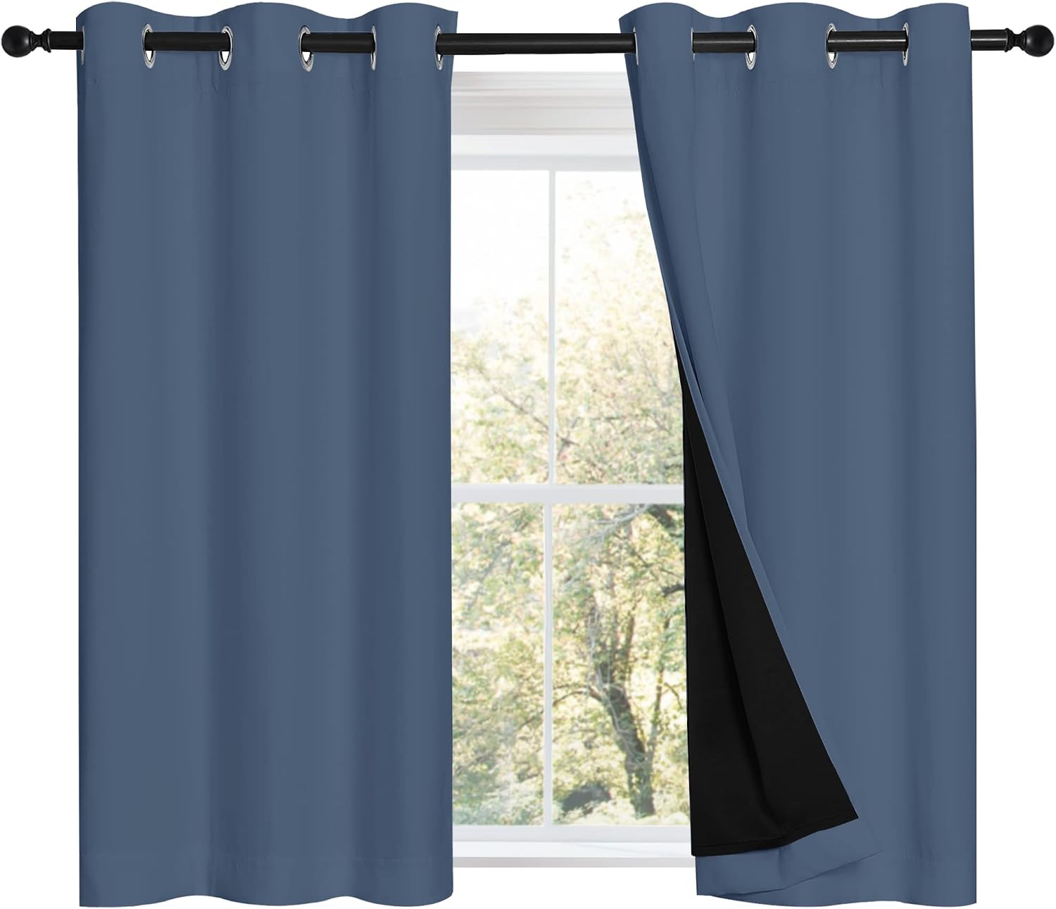 Nicetown Stone Blue 100% Blackout Curtains with Black Liners, Thermal Insulated Full Blackout 2-Layer Drapes, Energy Efficiency Window Drap…
