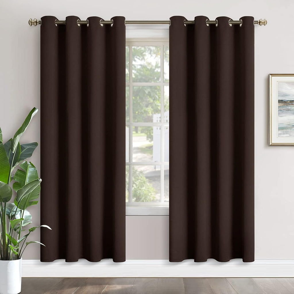 YoungsTex Brown Blackout Curtains 80 Inches Length for Living Room - Thermal Insulated with Grommet Room Darkening Fall Window Drapes for B…