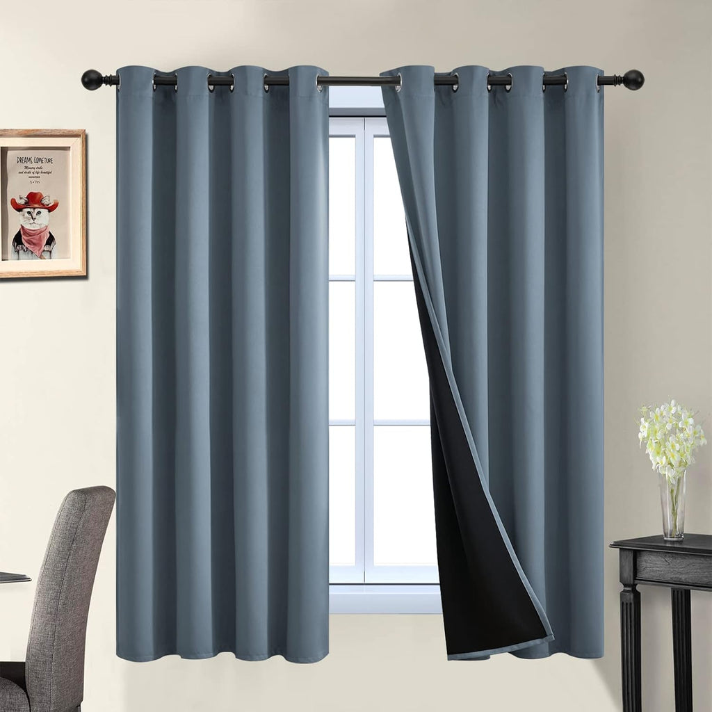Yakamok 100% Blackout Lined Panels, Room Darkening Thermal Insulated Blackout Curtains for Bedroom, Heat Blocking Drapes for Living Room(52…
