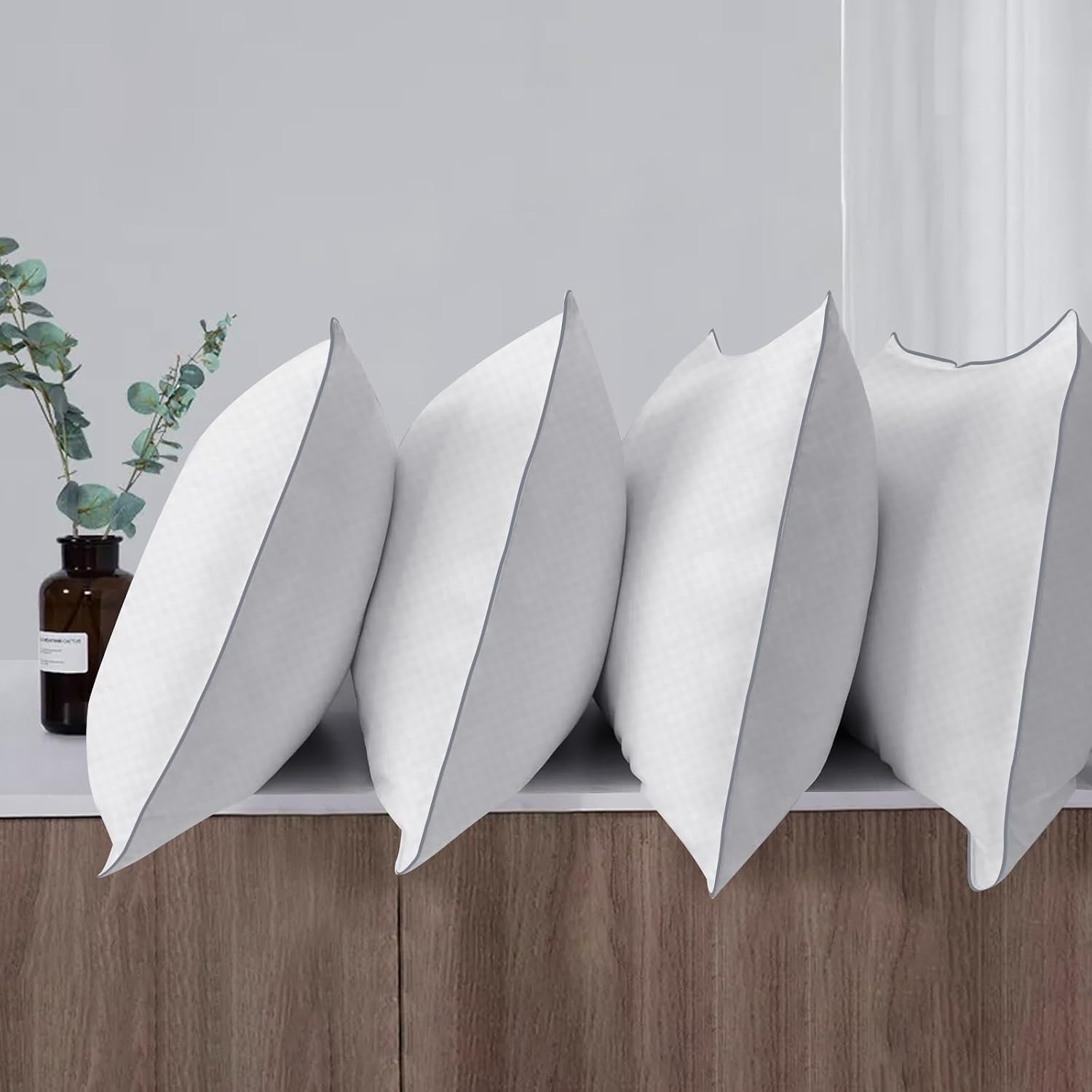 Piwaal Bed Pillows for Sleeping Standard Size Set of 4, Down Alternative Filling, Pillows for Back, Stomach or Side Sleepers
