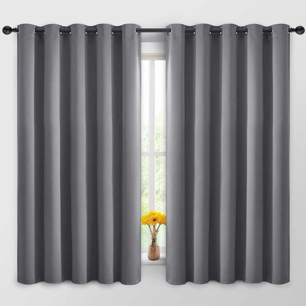 Yakamok Blackout Curtains Room Darkening Thermal Insulated Window Panels, Solid Grommet Top Drapes for Bedroom/Living Room(62Wx63L, Grey…