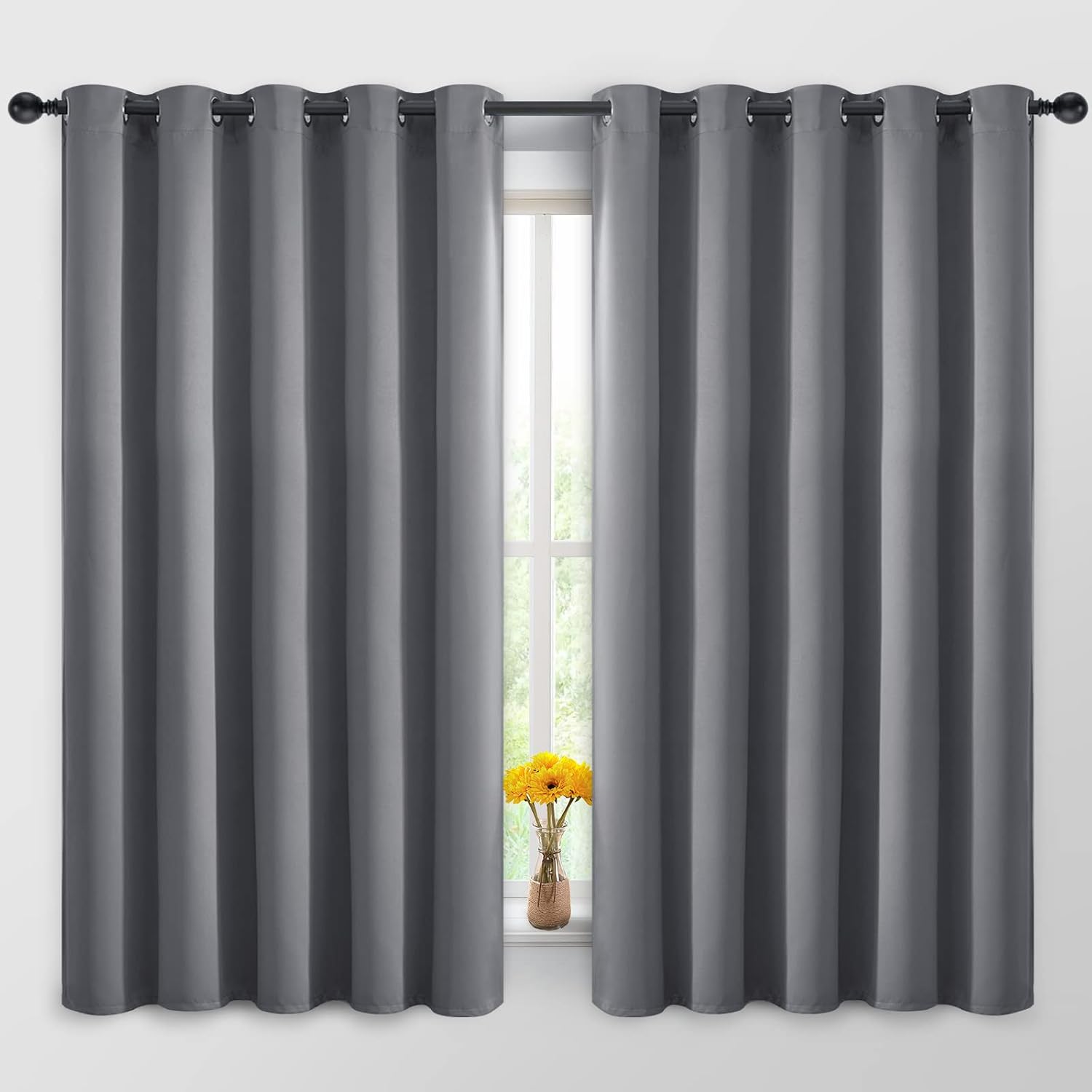 Yakamok Blackout Curtains Room Darkening Thermal Insulated Window Panels, Solid Grommet Top Drapes for Bedroom/Living Room(62Wx63L, Grey…