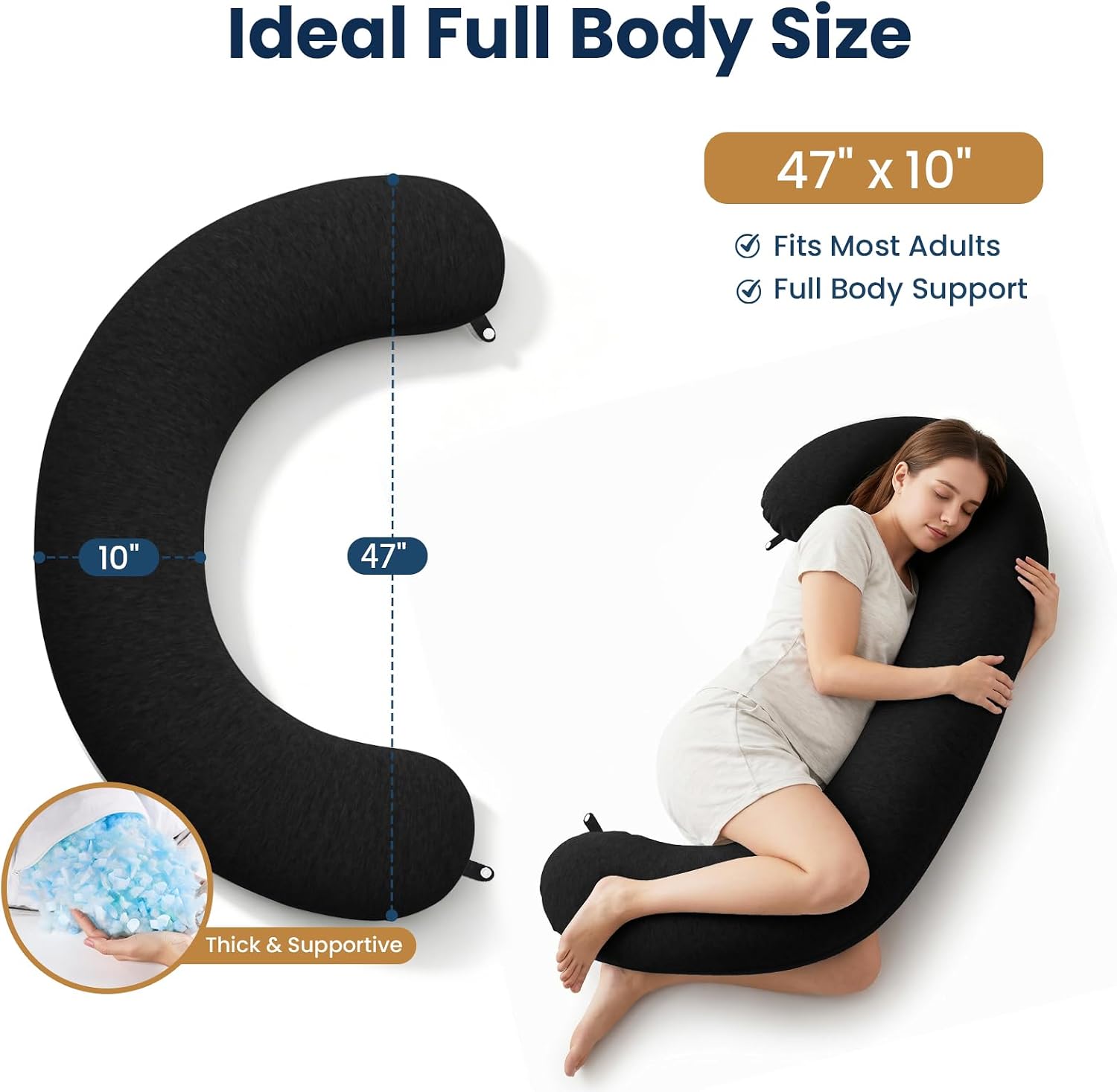 TranquilRelax TranquilRelax C Shaped Body Pillow for Side Sleepers, Memory Foam Long Pillow for Leg, Hip & Back Support, Soft Washab…