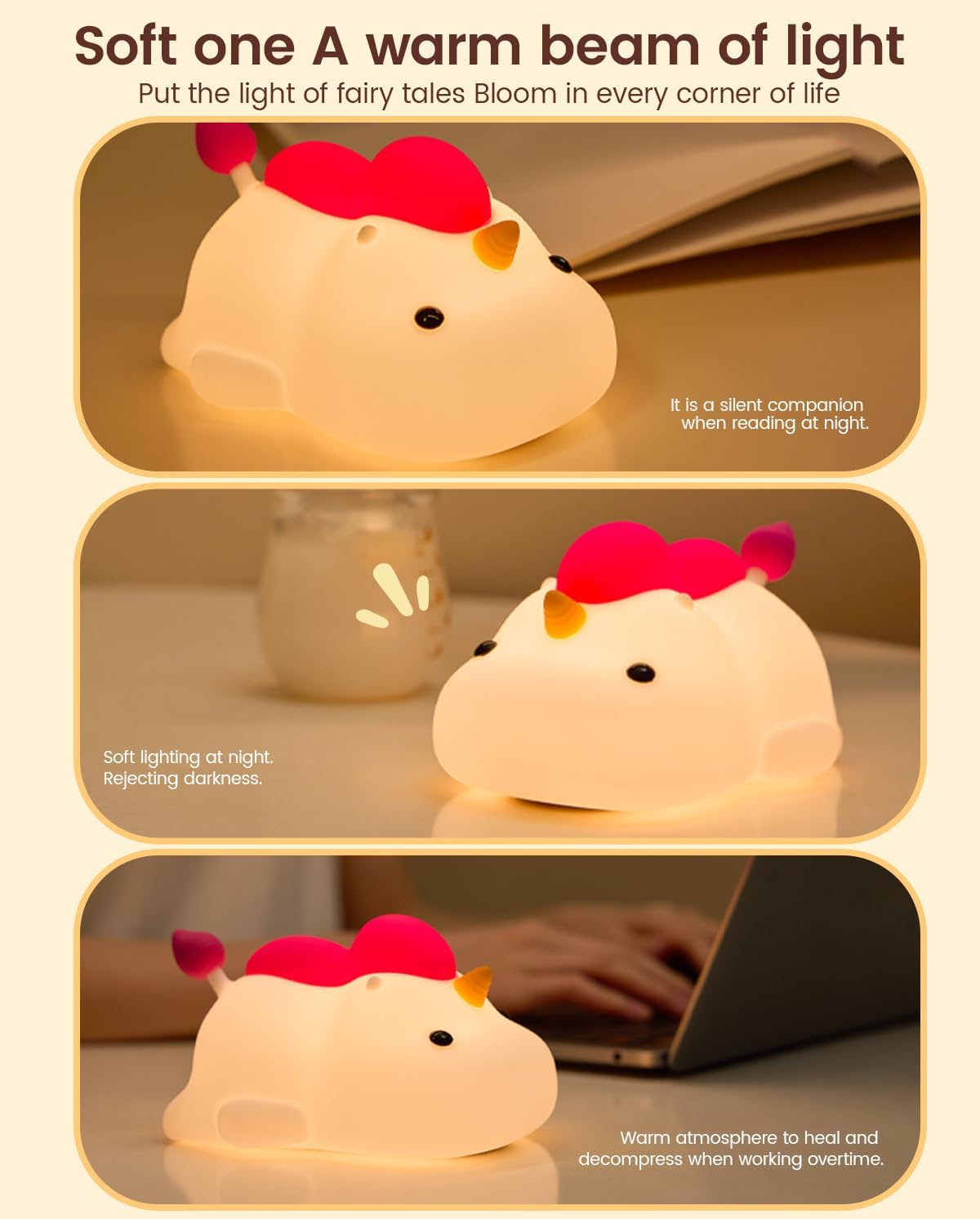 Unicorn Night Light for Kids, Soft Silicone Tap Control Lamp with 30-Min Auto-Off Timer, Rechargeable Portable LED Bedroom Bedside Light…