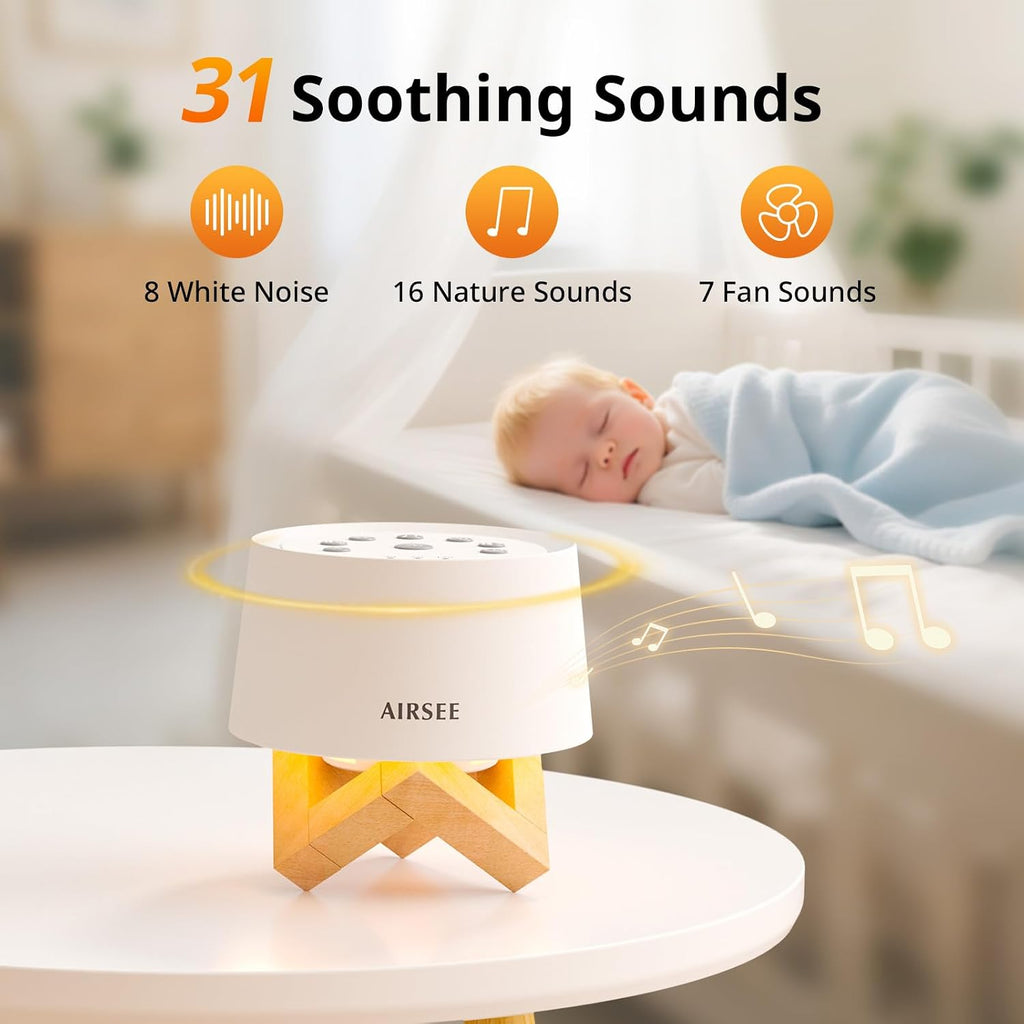 AIRSEE White Noise Sound Machine for Baby Adults, 31 Soothing Sounds 2000mAh Battery 4-Level Night Light Sound Machine, Timer & Memory…