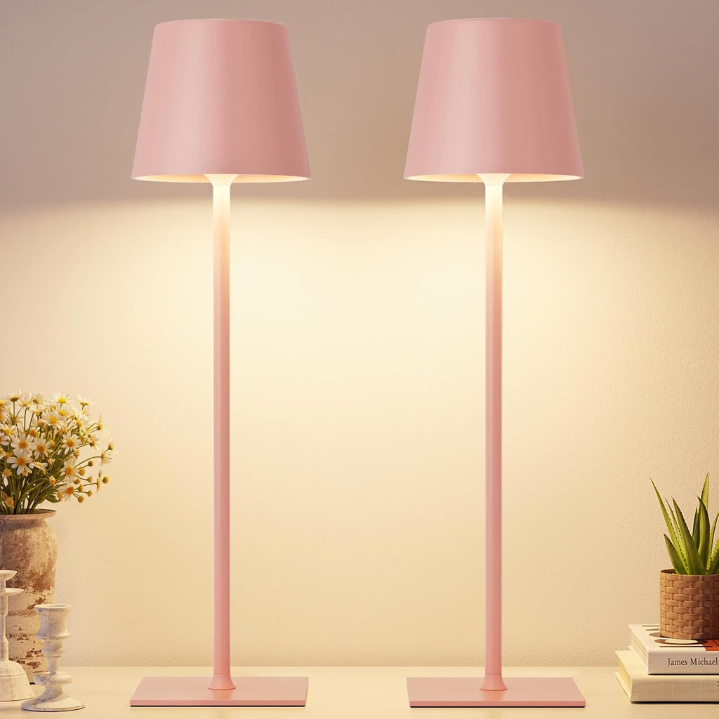 Kakanuo Pink Cordless Rechargeable Table Lamp, 2 Pack Portable Desk Lamp with 5000mAh Battery, Touch Control Stepless Dimming, Wireless…