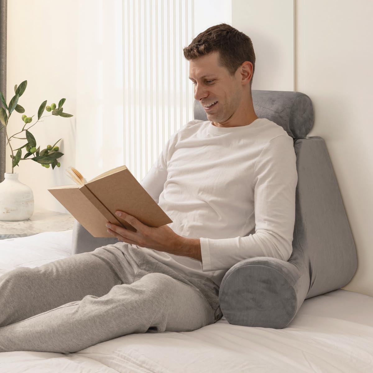 Milliard Solid Foam Wedge Reading Pillow for Sitting up in Bed, Adult Size Back Rest Pillow with Arms and Neck Support, Use as Bed…