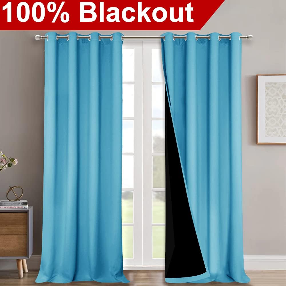 Nicetown Insulated 100% Blackout Curtains, Noise Reducing Performance Drapes with Black Lining, Full Light Blocking Draperies for Overnight…