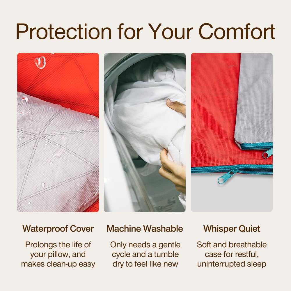 Coop Home Goods Nylon Camping and Travel Pillow Cover, Waterproof Camping Pillow Protector, Zippered Cover, Washable Travel Pillowcase…