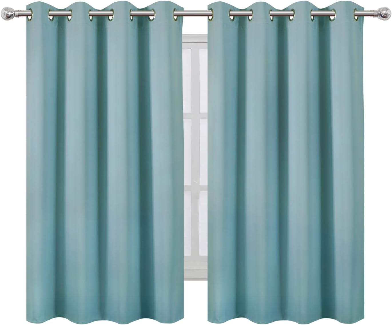 Lemomo Blackout Curtains 66 x 54 Inch Long Stone Blue Curtains Set of 2 Panels Room Darkening Curtains for Bedroom and Living Room 54 Inch…