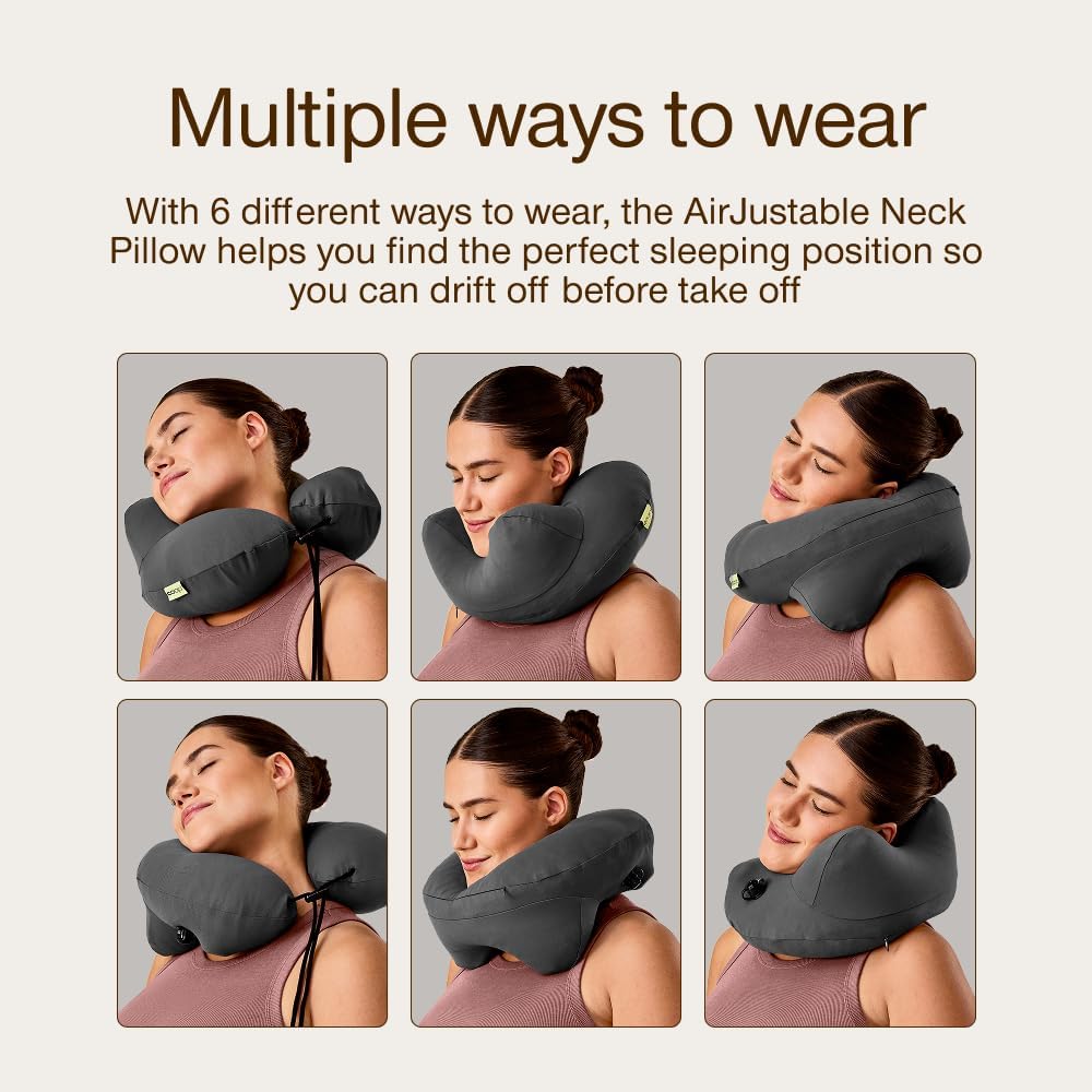 Coop Home Goods AirJustable Travel Neck Pillow, Inflatable, Adjustable Support for Neck & Chin, Compact, Soft Memory Foam Comfort…
