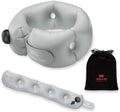 Inflatable Neck Pillow, Portable Travel Neck Pillow Airplane, Storable Gray Neck Pillows Travel with Washable Cover, Adjustable Air-Fill…
