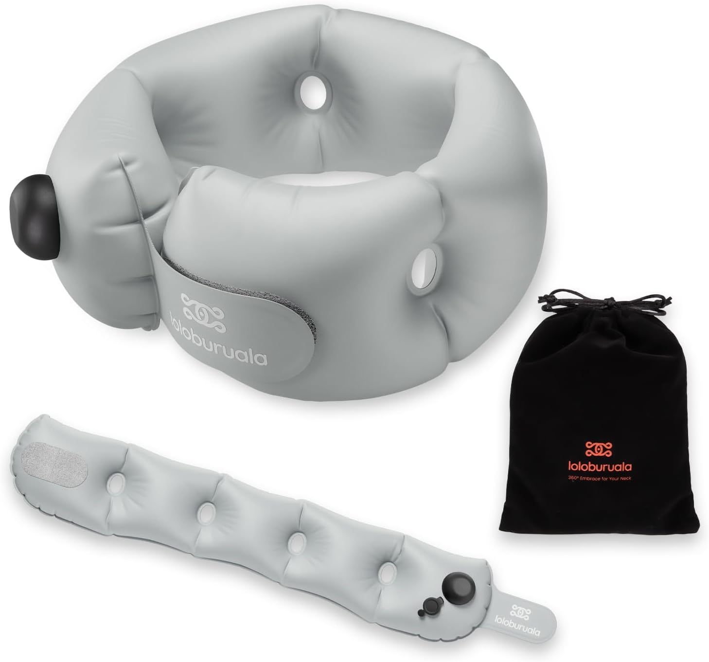 Inflatable Neck Pillow, Portable Travel Neck Pillow Airplane, Storable Gray Neck Pillows Travel with Washable Cover, Adjustable Air-Fill…