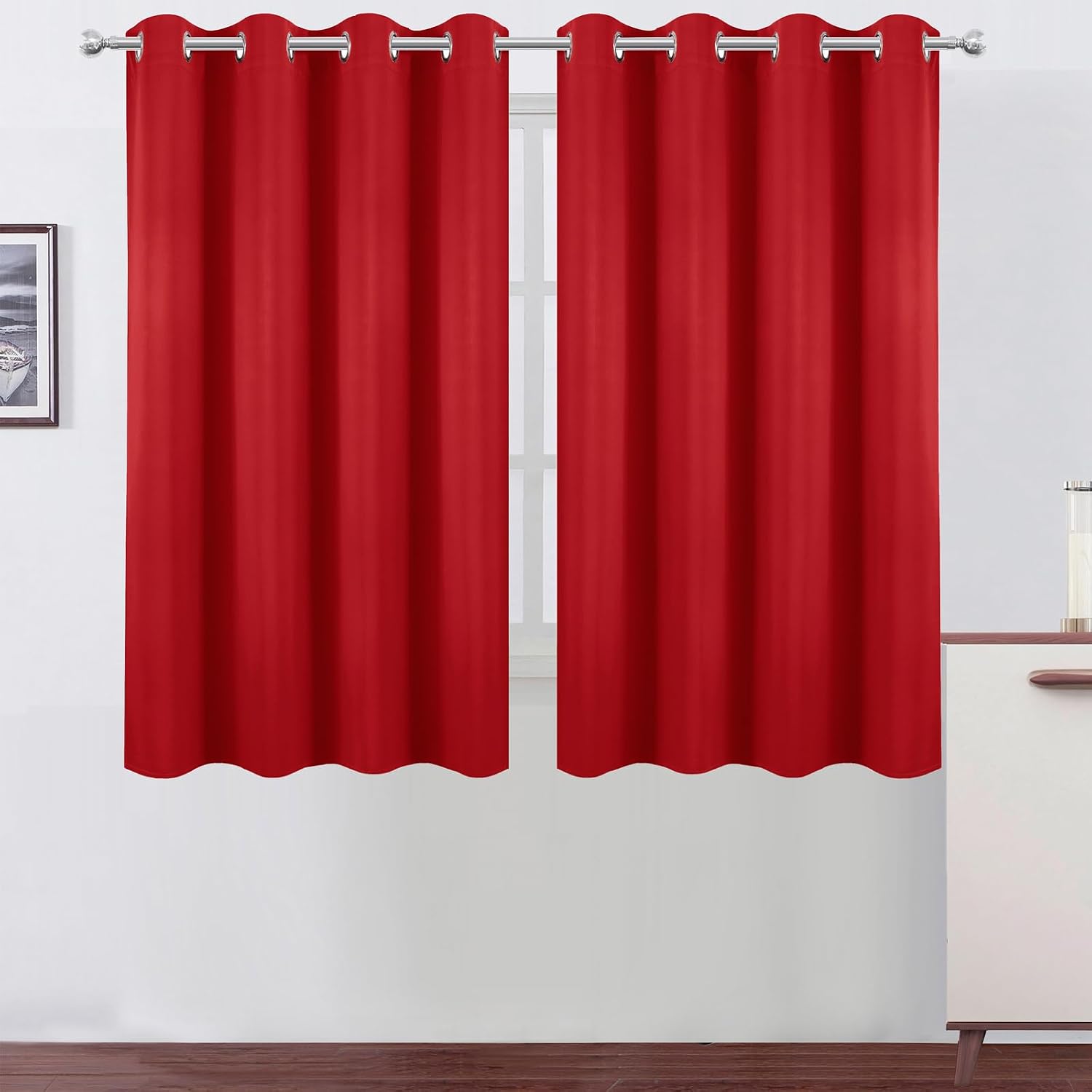 Lemomo Blackout Curtains 66 x 54 Inch Long Bright Red Curtains Set of 2 Panels Room Darkening Curtains for Bedroom and Living Room 54 Inch…