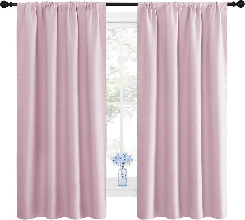 NICETOWN Room Darkening Curtains for Girls Room - Nursery Essential Thermal Insulated Solid Rod Pocket Top Drapes (Lavender Pink=Baby…