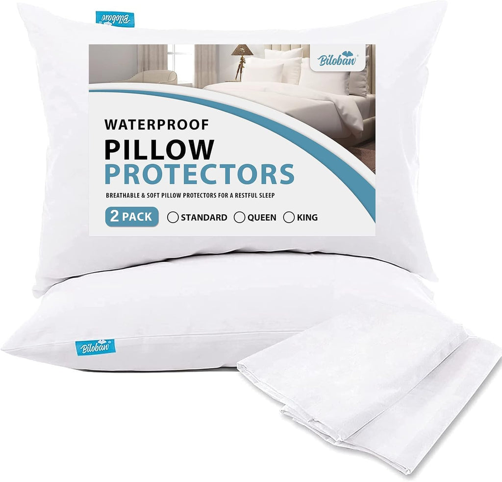 Bilobanbabybedding King Pillow Protector Waterproof 4 Pack Pillow Cases with Zipper Noiseless & Breathable for King Size Pillows Machine Wa…