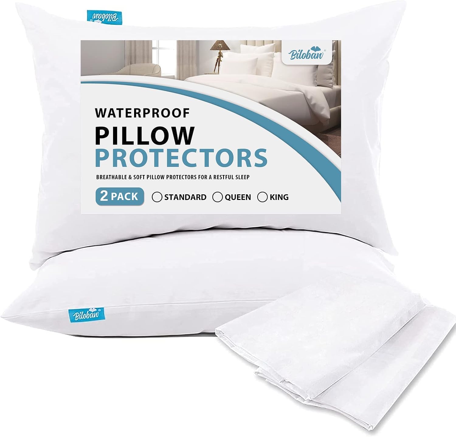 Bilobanbabybedding King Pillow Protector Waterproof 4 Pack Pillow Cases with Zipper Noiseless & Breathable for King Size Pillows Machine Wa…
