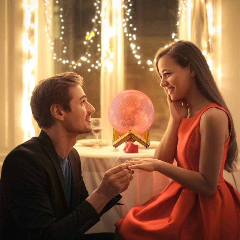 LOGROTATE Moon Lamp 16 Colors, Dimmable, Rechargeable Lunar Night Light (5.9 inch) Full Set with Wooden Stand, Remote & Touch Control…