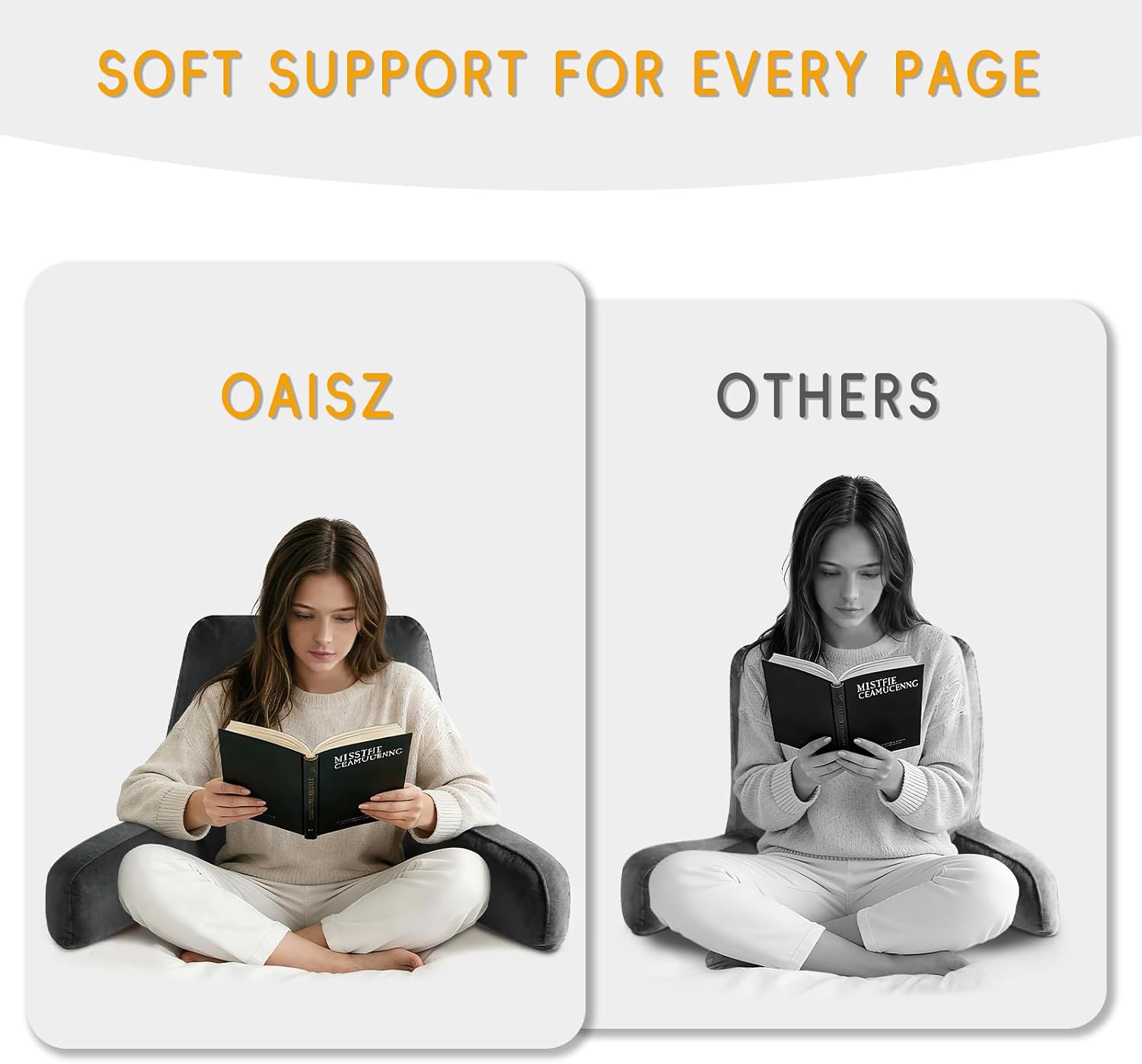 OAISZ Reading Pillow for Sitting in Bed Adult, Reading Pillow with Shredded Memory Foam, Back Pillow for Bed Sitting Up with Extend Arms…