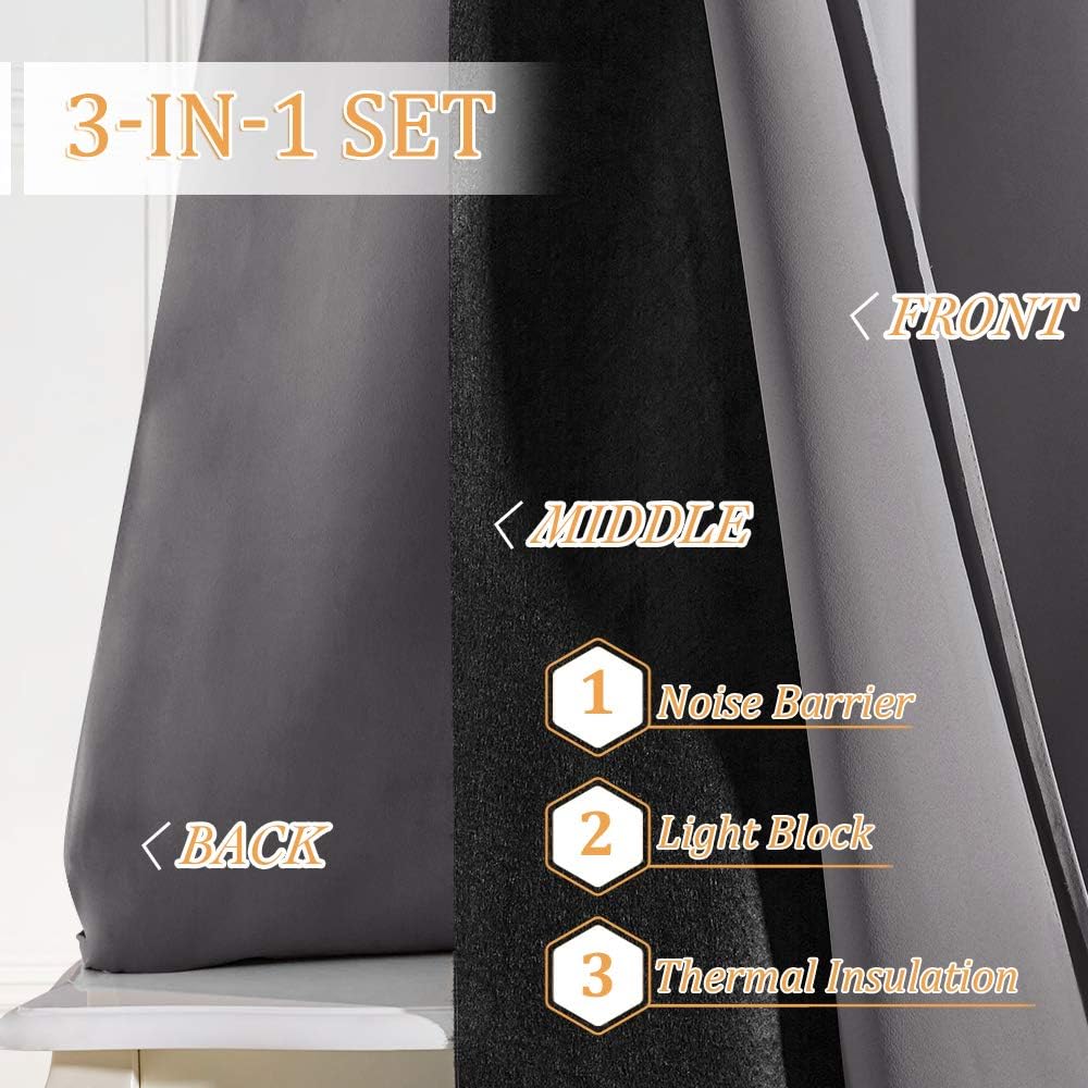 Rybhome RYB HOME 3-in-1 Soundproof - Blackout - Energy Saving Curtains for Bedroom, Soundproof Blanket Curtains for Living Room Boy Nursery…