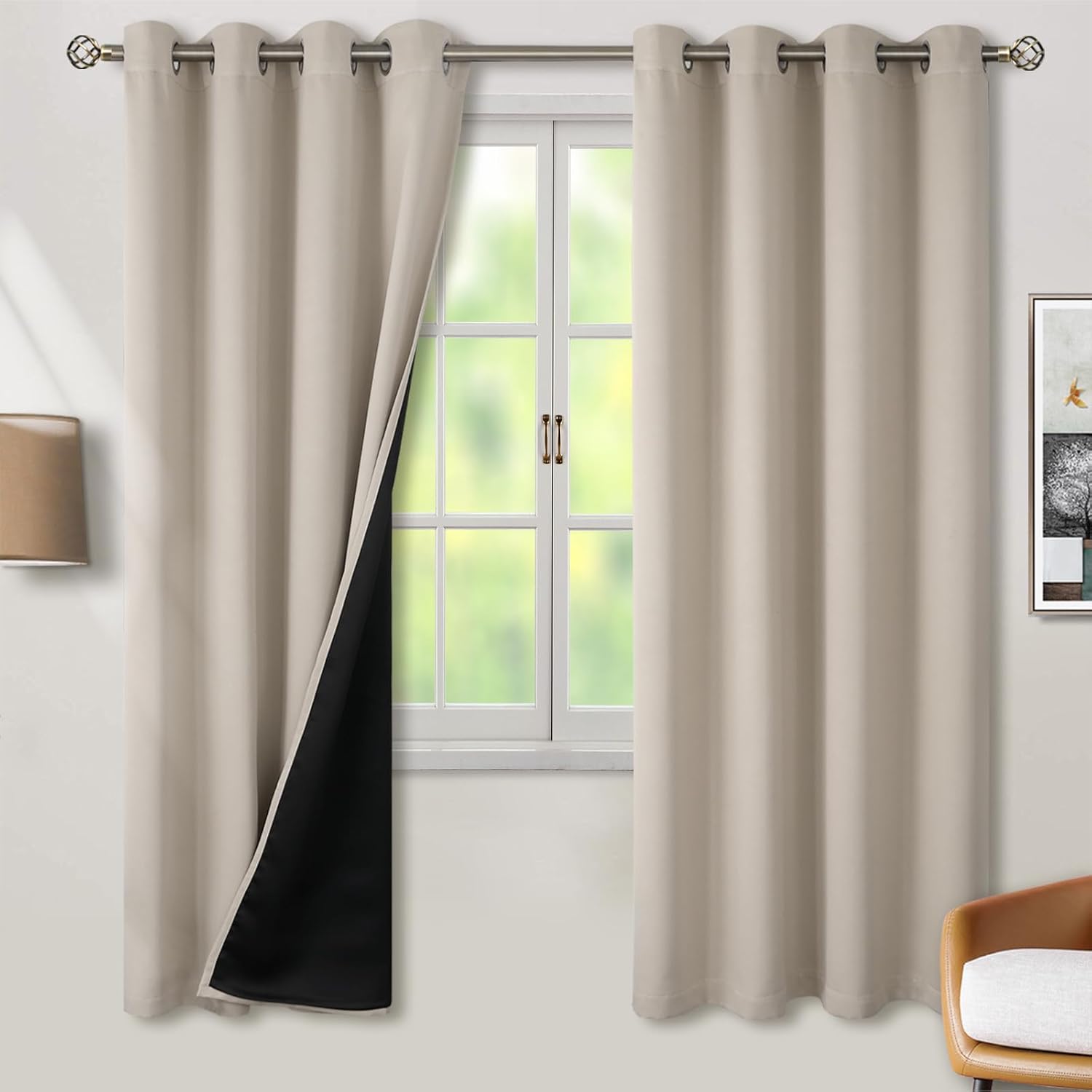 BGment Thermal Insulated 100% Blackout Curtains for Bedroom with Black Liner, Double Layer Full Room Darkening Noise Reducing Grommet Curta…
