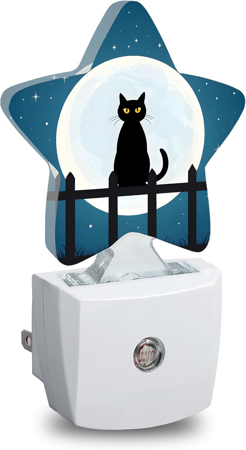 Star Night Light with Dusk to Dawn Sensor, Starry Night Cat Plug in Night Light for Kids Bedroom Nursery, Soft Warm Glow Lamp for Hallway…