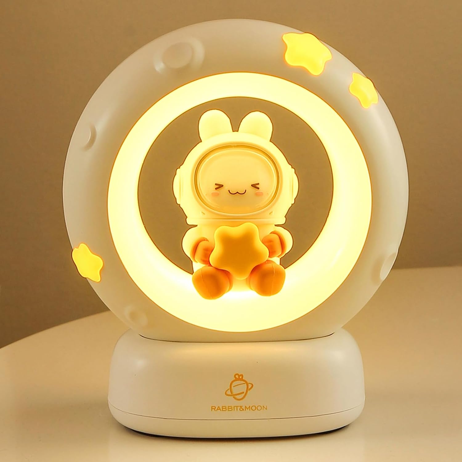 Moon and Bunny Rechargeable Night Light, Safe PVC and ABS Material, 3 Brightness Levels, Tap Control, Warm Light, Toddler Sleeping Lamp…