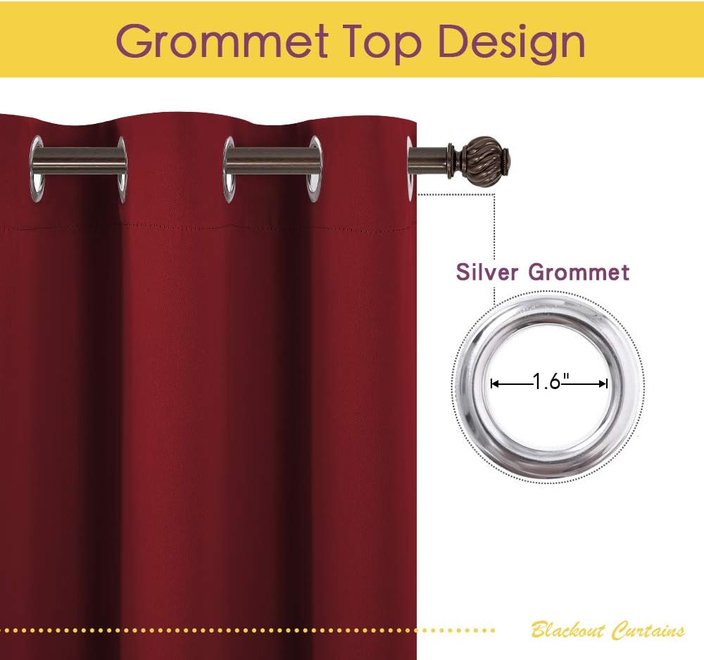 NICETOWN Christmas Burgundy Window Curtains Blackout Drapes, Thermal Insulated Solid Grommet Blackout Curtains/Draperies for Laundry Room…