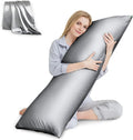 Huxmeyson Body Pillow with Satin Pillowcase, Body Pillow for Adults, Removable Cover, Silver Grey (20"x54") Silver